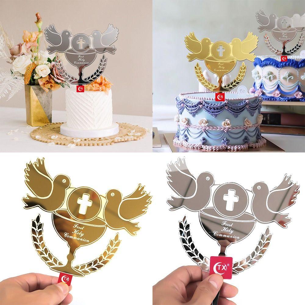 Акриловые голуби для первого причастия, атрибуты для крестин, голубь мира, крест, украшение для торта, топпер для торта