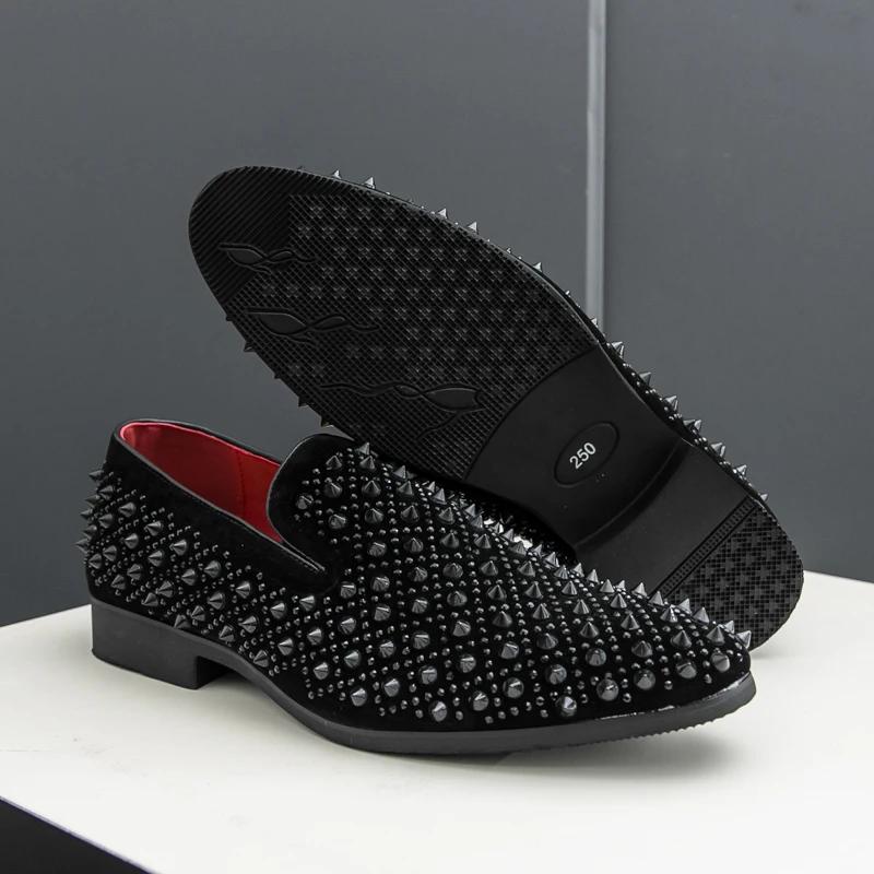 Черные замшевые мокасины с шипами, мужские сандалии-шлепанцы, повседневная обувь, мужская обувь для вечеринок, балетки, лоферы, zapatillas hombre
