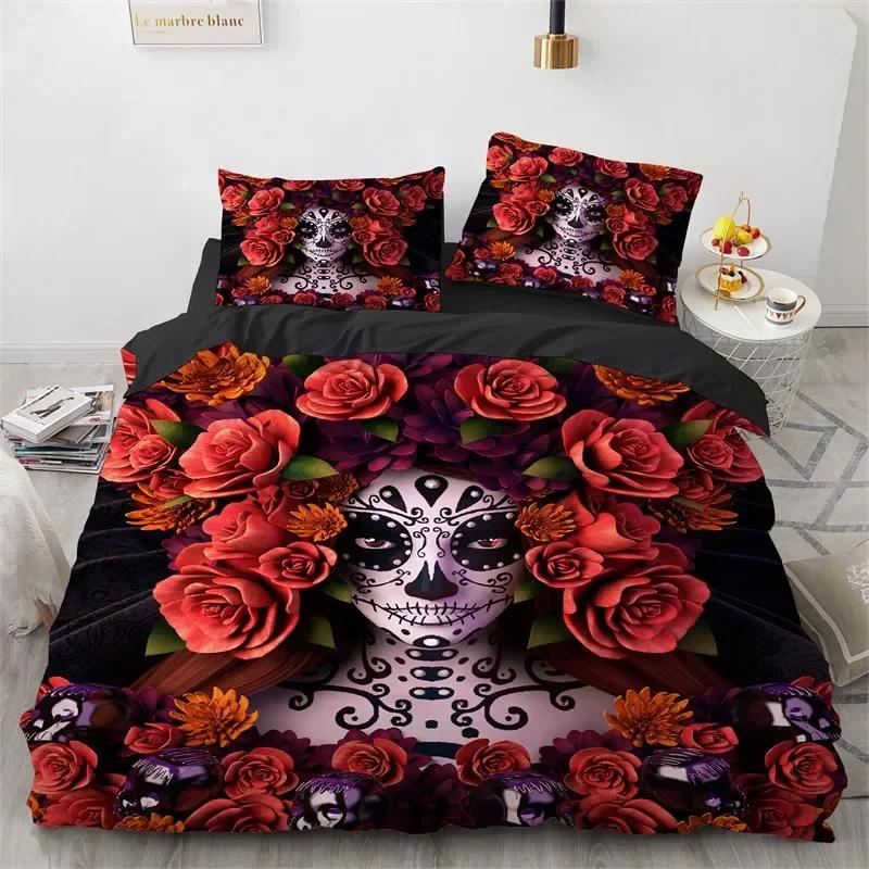 3D Print Skull Vintage Sugar Skull Girl Comfortable Duvet Cover Pillowcase Bedding Set Children Bedroom Decoration Home Textile