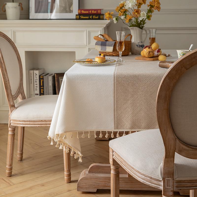 Modern Minimalist Linen Tablecloth with Tassel Dining Table Cover