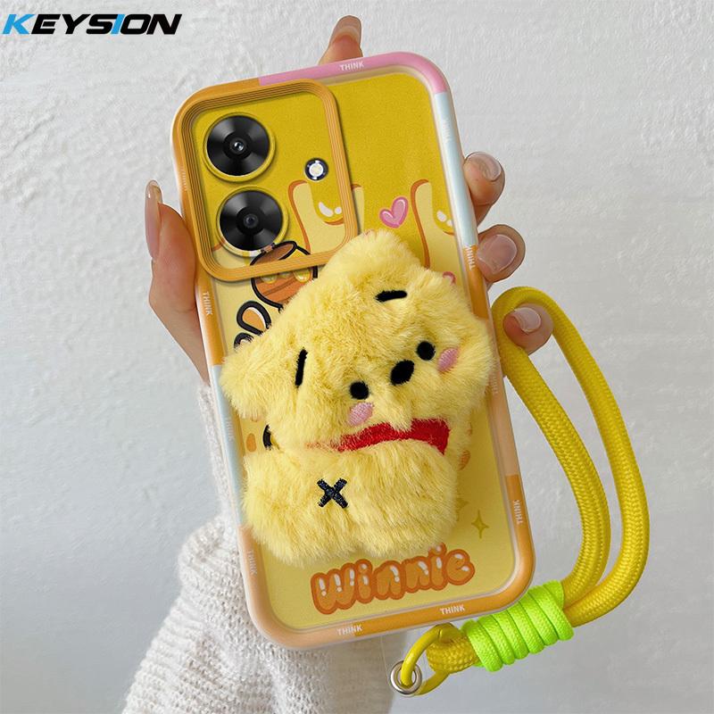 KEYSION Милый 3D мультяшный плюшевый чехол для Realme Note 60 с ремешком, силиконовый противоударный чехол для телефона OPPO Realme Note 60