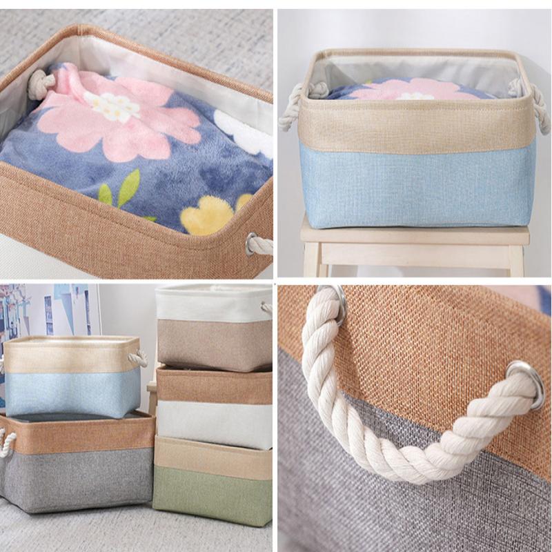 Foldable Storage Basket For Home Supplies Cotton and Linen Organizer Box For Underwear Socks Baby Toys Organizer Accessories