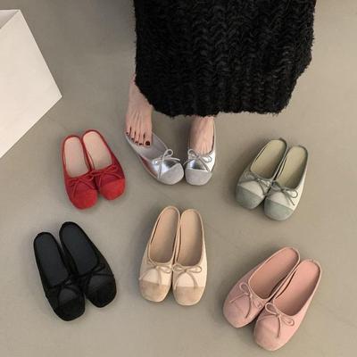 Соответствующие цвета тапочки-полушапки Xiaoxiangfeng с бантом, женская летняя одежда 2024 года, новая корейская версия, с плоским дном, сумка-голова, классные тапочки Muller