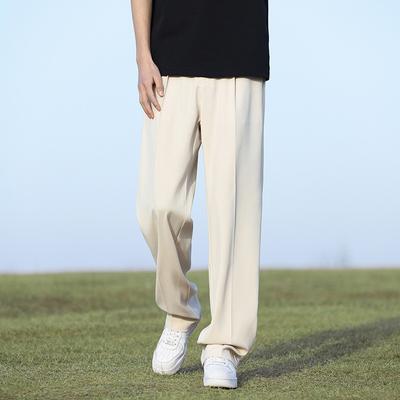 Летние корейские мужские брюки легкие тонкие полиэстеровые эластичные талии полуширокие свободные брюки драпированные костюмные брюки мужские повседневные брюки