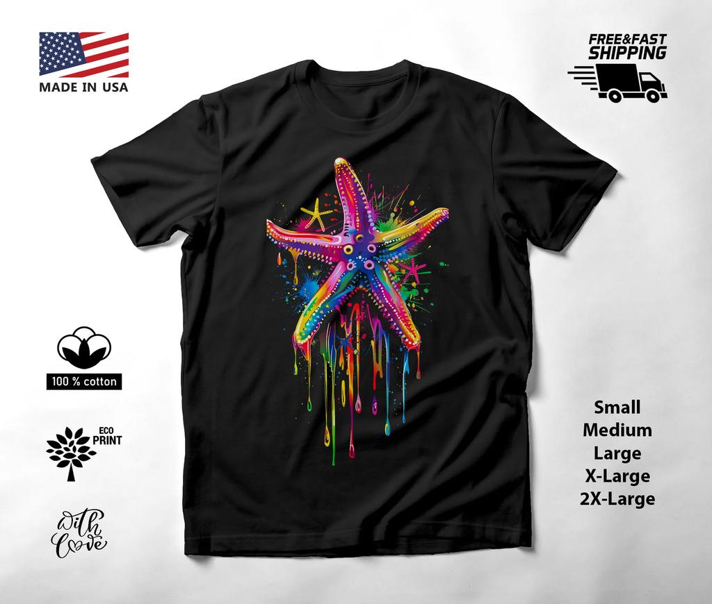 Starfish Neon Graphic T-Shirt Black Unisex S-2XL