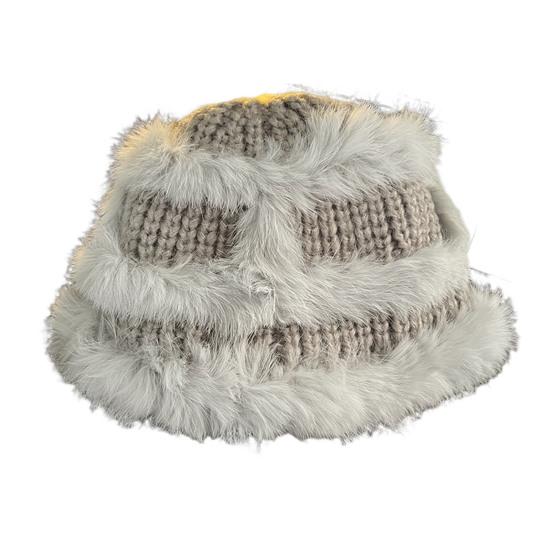 Women Fisherman Hat Imitation Rabbit Fur Decor Autumn Winter Windproof Warm Dome Soft Knitting Basin