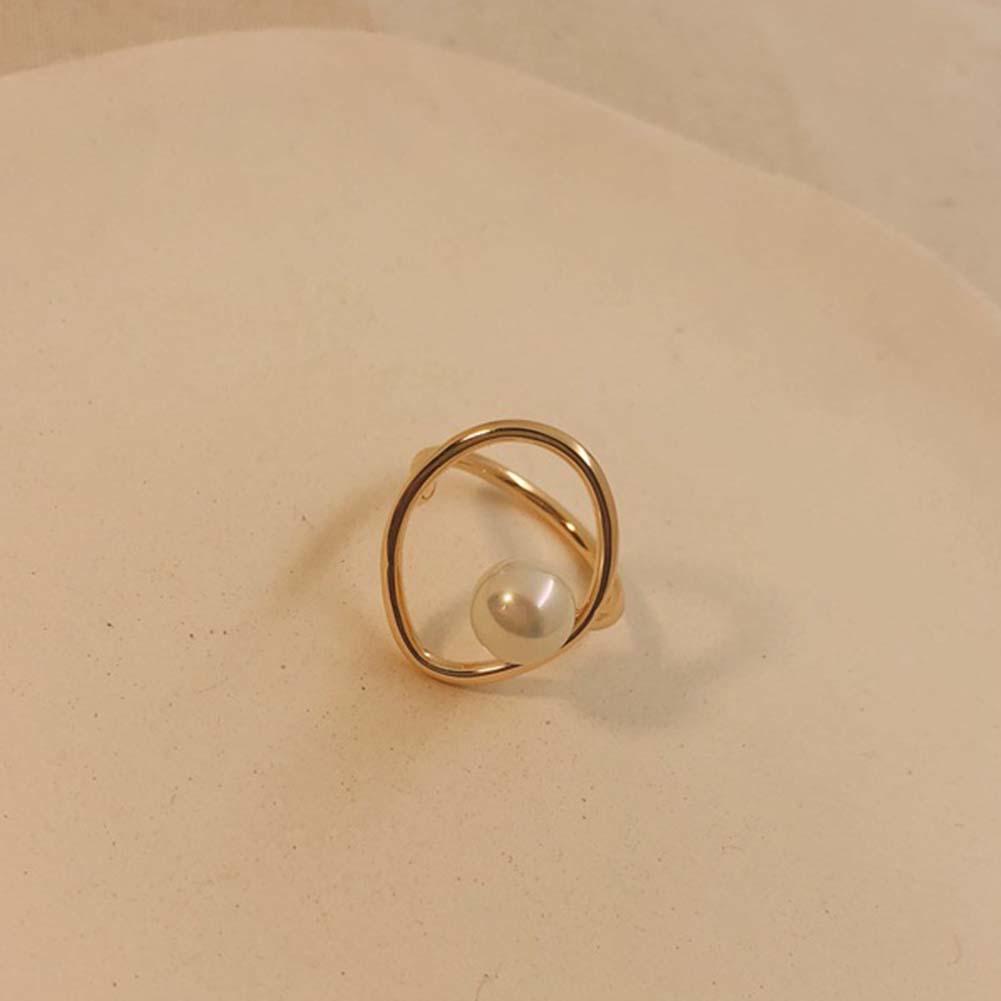 Pearl Women Fashion Faux Geometric Round Hollow Ring Finger Jewelry Party Gift