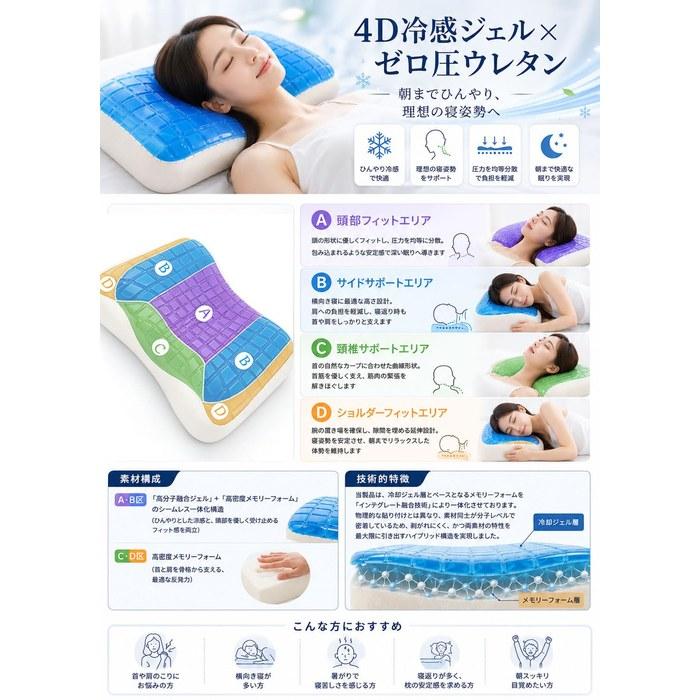 [KATYOU] Pillow Neck Pain Relief Ergonomic Streamline Gel Pillow Cooling Memory Foam Pressure Relief Side/Back Sleepers Approx. 60