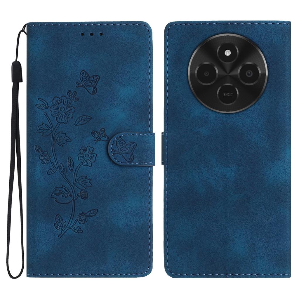For Xiaomi Poco C75 4G/Redmi 14R 5G/14C 4G Case Leather Imprinted Flower Phone Cover Wallet with Wrist Strap