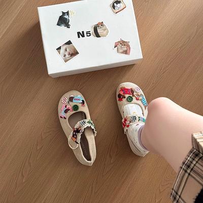 Симпатичные женские туфли в форме сердца с мелким горлом, весна-лето 2025, новые плоские туфли на липучке с одной педалью в стиле колледжа