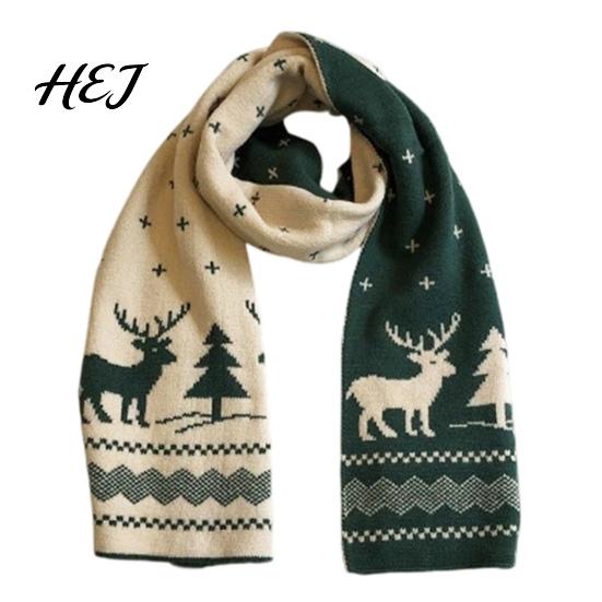 Stylish Knitted Neck Gaiter Winter Scarf for Women, Reversible Fair Isle Snowflake Reindeer Warm Holiday Scarf, Soft Long Wrap Christmas Festive