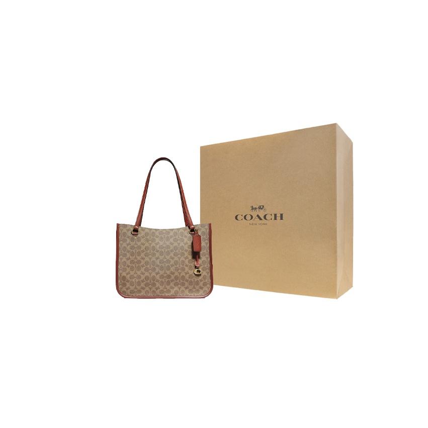 Coach Tyler 35 Monogram Open Top Leather Tote Bag Women handbags Orange Brown C2591-B4NQ4