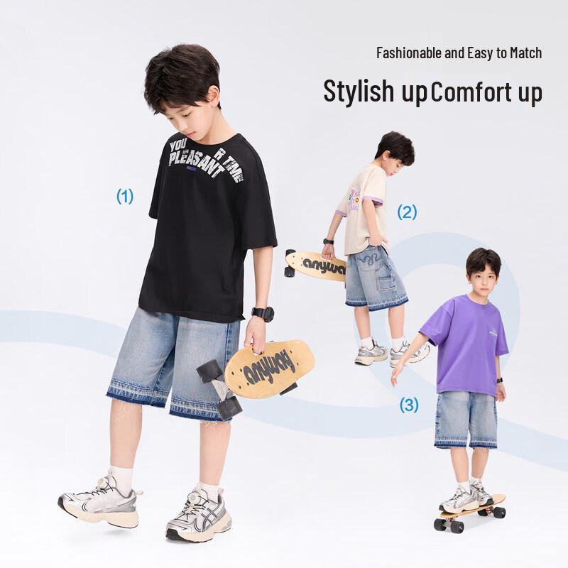 ZuoXi Boys' Colorblock Washed Denim Shorts