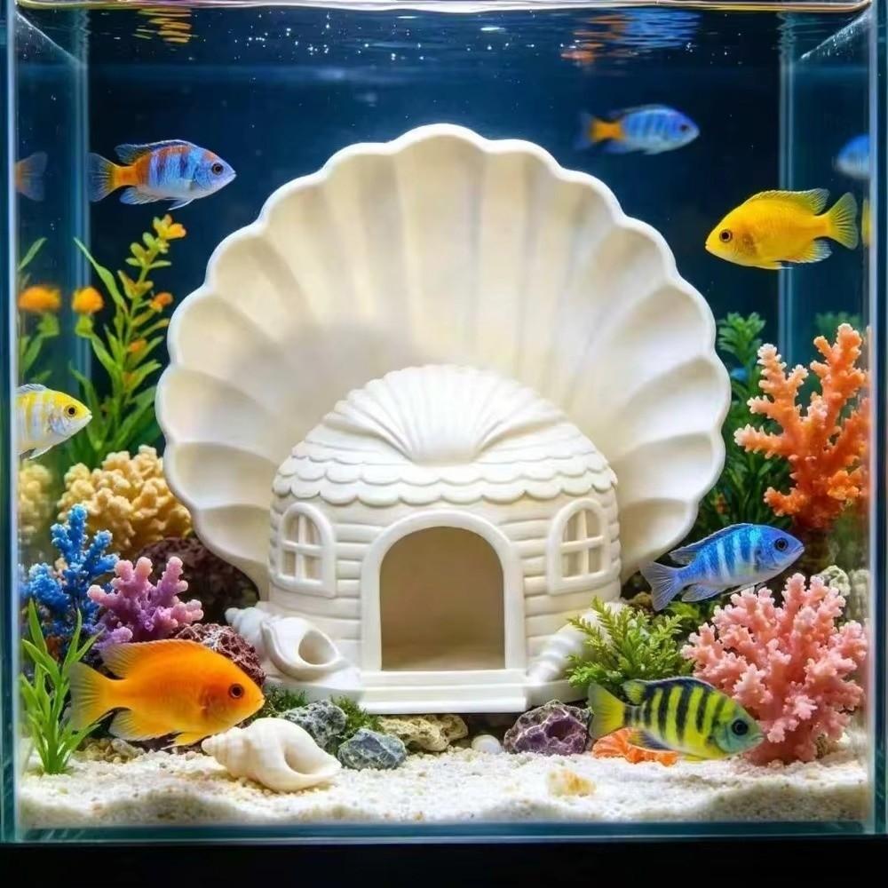 Seashell Shaped Aquarium Cave Ornament Plastic Betta Shelter Fish Hiding House Micro Landscape