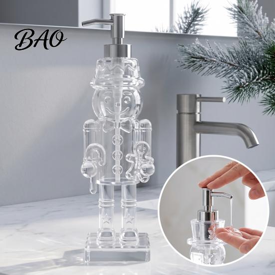 Transparent Soap Holder for Hotel B&B Christmas Theme Hand Dispenser, Nutcracker/Santa/Snowman/Cookie Man/Christmas Tree Shape, 55 Ounce Durable Thick