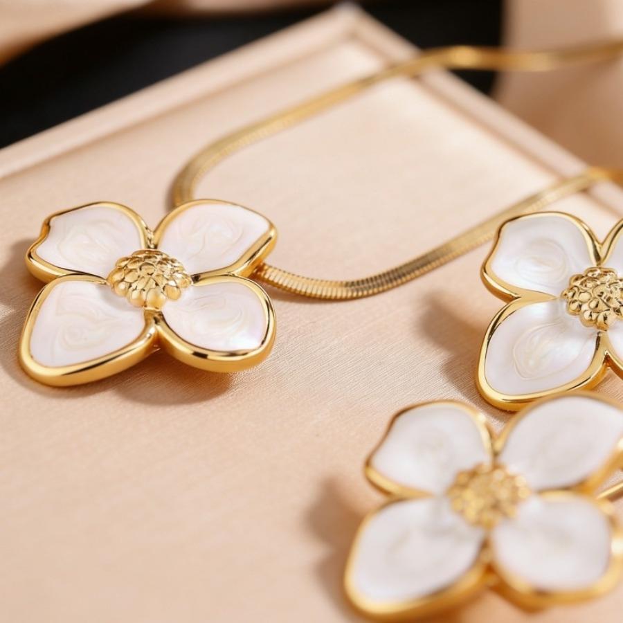 Elegant Stainless Steel Floral Jewelry Set | Durable, Easy to Maintain, Ideal for Daily Wear, Vacations, and Gifts for Wives or Girlfriends