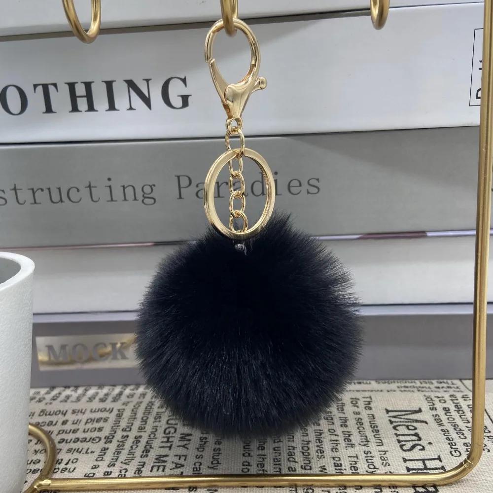 New Car Keyring Pompom Key Chains Key Holder Women Bag Pendant Jewelry Gifts Fluffy Fur Pom Keychain Soft Faux Rabbit Fur Ball