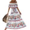 Dazzling Dress2025 European and American Spring Summer Women New off-Shoulder Print Long Big Hemline Dress