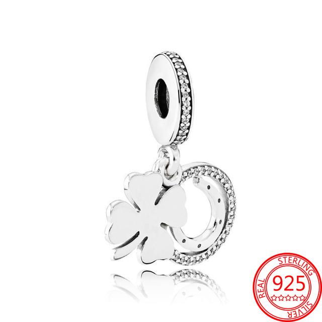 Original S925 Silver Fit Fashion Bracelet Charm Murano Glass Beads Ladybird Four Leaf Clover Pendant Jewelry Gift Accessories