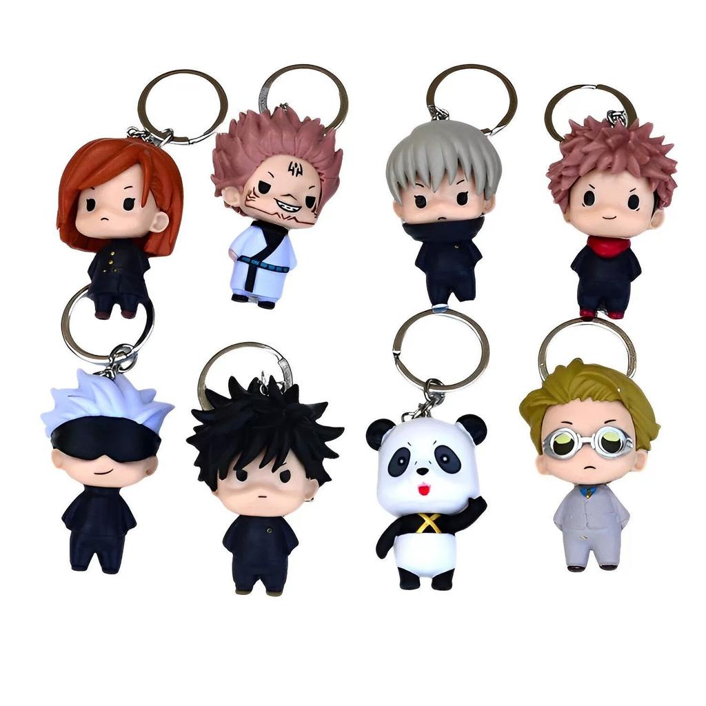 8pcsset Jujutsu Kaisen Cartoon Figure Gojo Satoru Yuta Okkotsu Inumaki Toge Doll Car Keychain Decoration Backpack Pendant