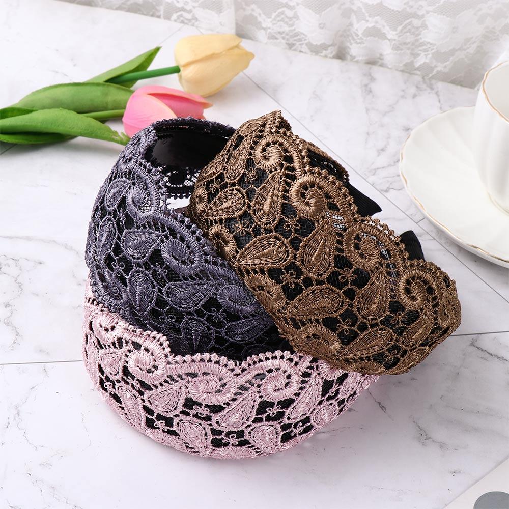 Vintage Headwear Hollow Wash Face For Girls Wide Side Women Hair Hoop Headband Korean Head Wrap Lace Hairbands