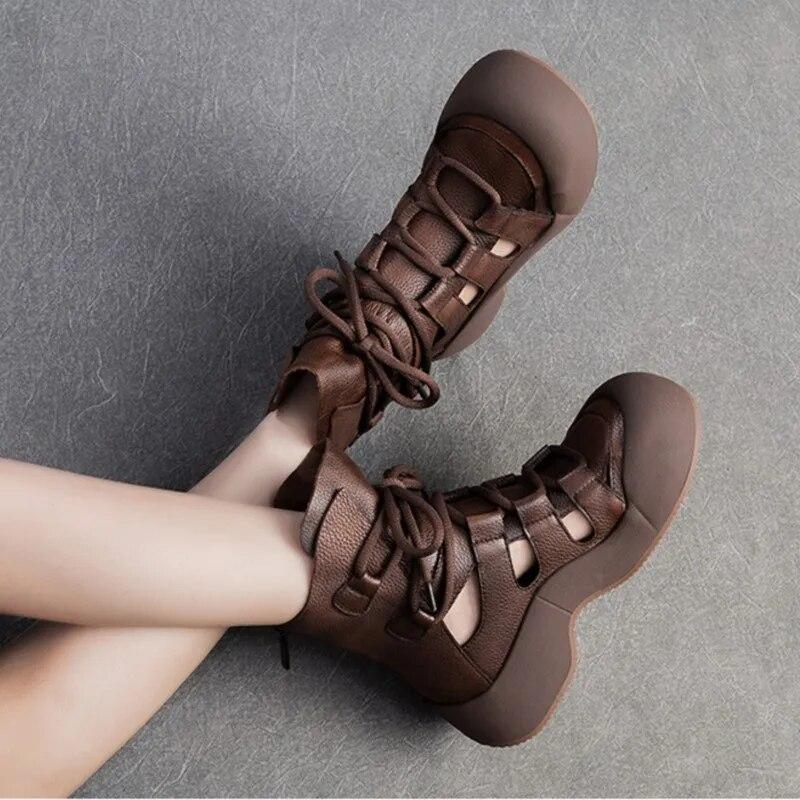 Johnature Модные сандалии из натуральной кожи, дышащие летние ботинки в стиле ретро, универсальная женская обувь
