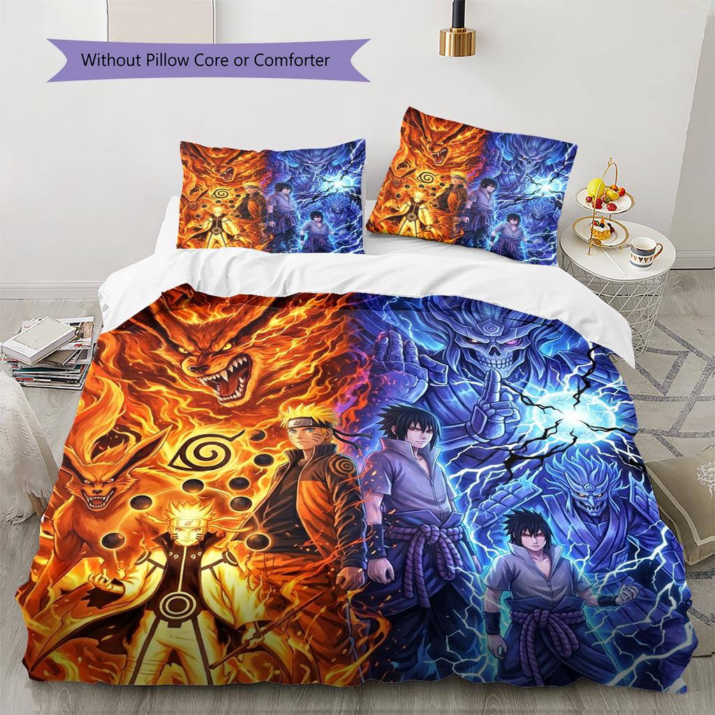 Naruto Pattern Bedding Quilt Set Quilt Cover Pillowcase Home Decoration Birthday Gift (1 * duvet cover + 2 * pillowcase, without core)