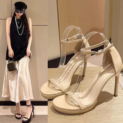 Мода 2025 Женские туфли с открытым носком Эспадрильи Платформа Черные Новые Пип Стилет Девушки Мода Высокий Каблук