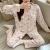 Женский весенне-осенний комплект пижамы-кардигана с длинным рукавом и милым мультяшным принтом