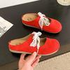 Баотоуские тапочки летние маленькие ароматные кружевной бант квадратный нос французские повседневные сандалии