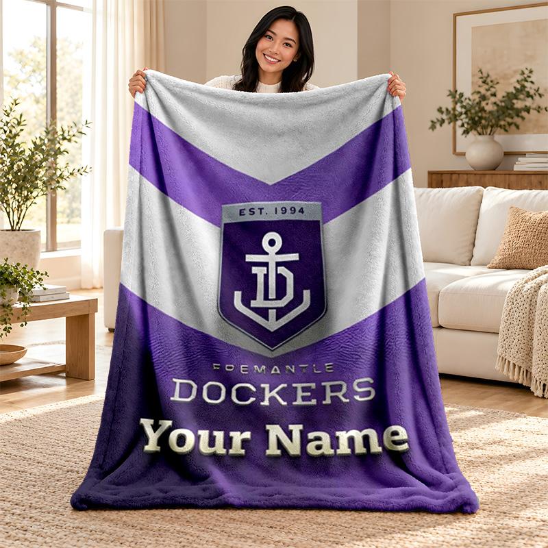 Fremantle Football Club Custom Name Fleece Blanket Personalized Soft Cozy Throw Blanket Customized Gift for Birthday Christmas