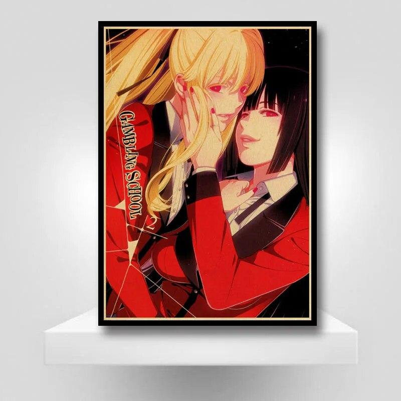 Винтажный плакат Kakegurui, наклейка, ретро аниме-плакаты и принты, настенные художественные фотографии для любителей, украшение для дома, гостиной, живопись