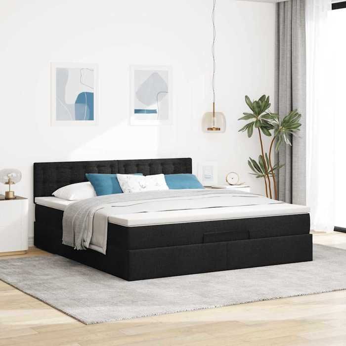 Maison Exclusive - Cadre de lit ottoman avec matelas noir 180x200 cm tissu
