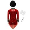 Unisex Kids Magician Cosplay Costume Set Long Sleeve Sequin Checkerboard Zipper Tailcoat Bodysuit Bow Tie Hat Magic Wand