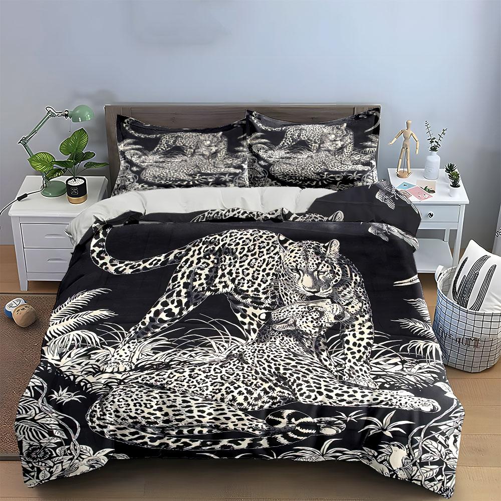 Leopard Jungle Print Set Bedding Duvet Cover Set Duvet Cover Pillowcases (1*Duvet Cover 2*Pillowcases, without duvet insert)
