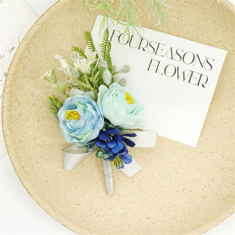 Гость, банкет, вечеринка, свадьба, стиль Мори, наручные цветы, свежий синий цвет, корсаж