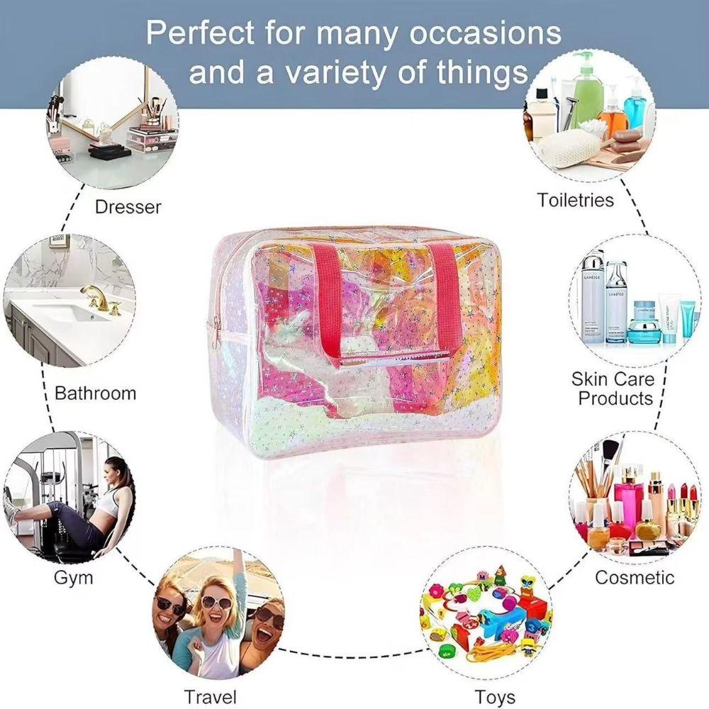 Stars pattern Transparent Makeup Bag Glitter Travel Beauty Organizer Women's Washbag Beach