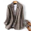 Women's Fashion British Style Loose Casual Plaid Small Suit Jacket