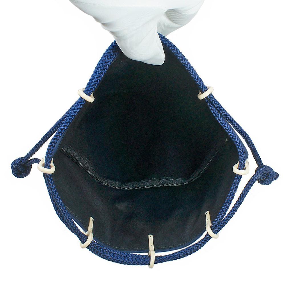 Inden Drawstring Bag with Navy Blue X White Qinghai Wave Pattern [Indenya] 230-piece Gusset, Deerskin, Lacquer, 3007-14-004