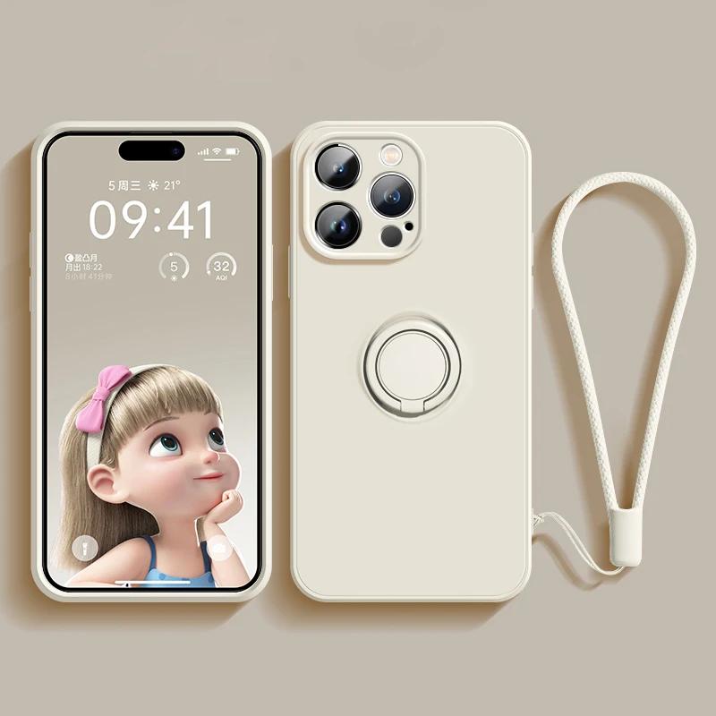 Магнитный мягкий силиконовый чехол для телефона Для iPhone 15 13 14 11 12 Pro Max XS XR 8 7 15 Plus SE Полный с кольцом-держателем подставкой Чехол