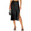 Womens Satin Silk High Waist Slit Midi Skirt Elastic Waistband Midi Skirts for Women
