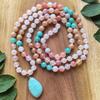 108 Beads Hand Knotted Mala Necklace,Natural Rose Quartz,Sunstone,Amazonite,JapaMala,Prayer Healing Crystals,Yoga Jewelry Gift