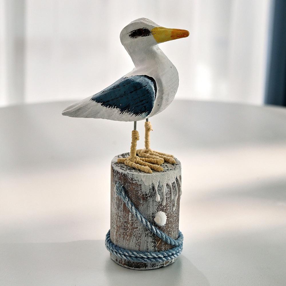 Mediterranean Style Seabird Ornament Vintage Seagull Model Durable Wooden Seagull Craft Nursery