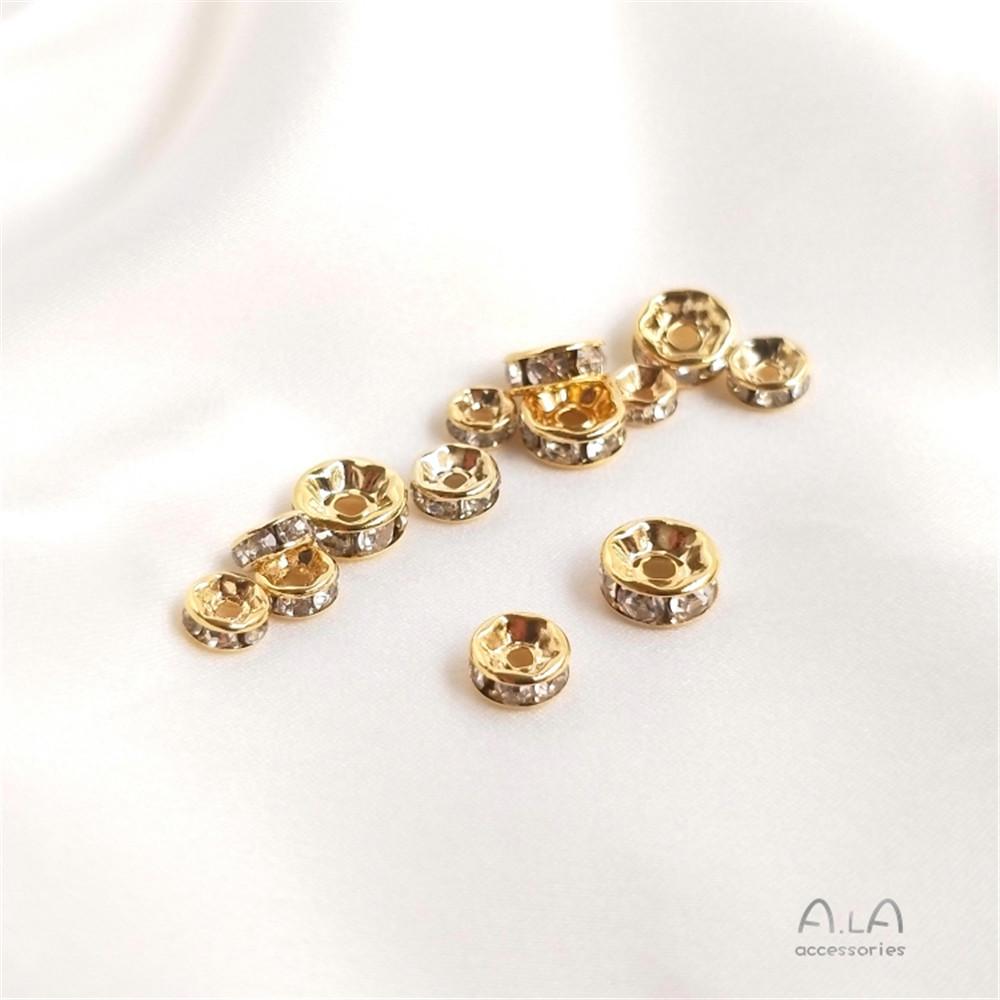 14k Light Gold 18K Real Gold Diamond Circle Spacer Beads Set Zirconia Spacer Handmade Bracelet Diy Jewelry