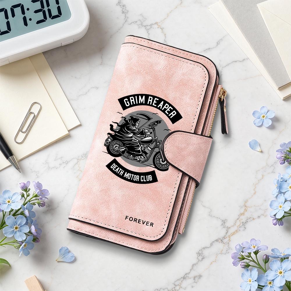 Grim Reaper Biker Men Leather Wallet Fashion Casual Multi Card Portable Long Purse