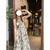 Niche Print Neck Sleeveless Dress Women's Versatile Summer Loose Temperament Suspender Dress