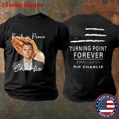 Футболка Чарли Кирка Turning Point Forever 1993-2026 Покойся с миром, ЧАРЛИ! Патриотическая футболка