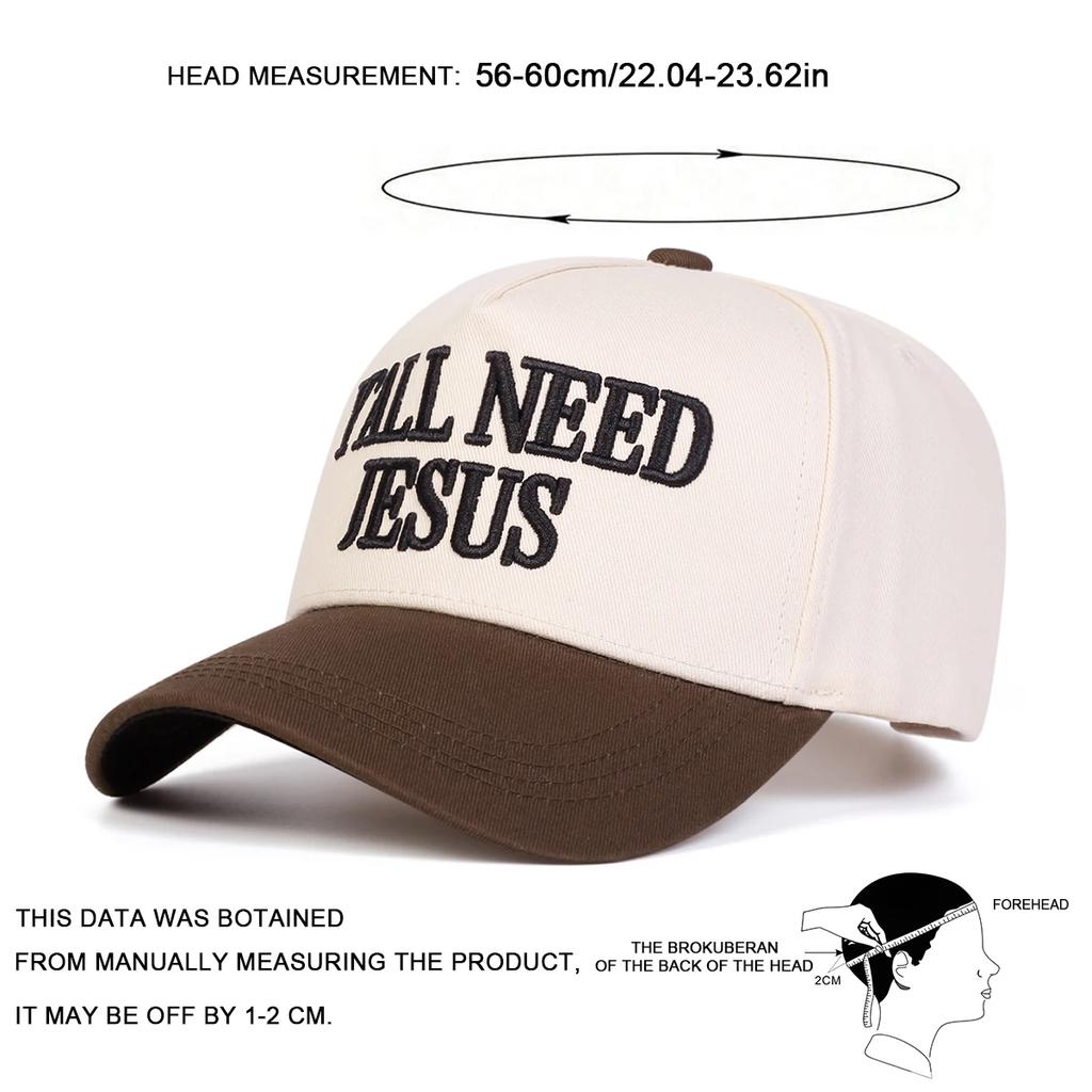 Unisex Y'ALL NEED JESUS Letter Embroidery Baseball Caps Spring Autumn Outdoor Adjustable Casual Hats Sunscreen Hat Sports Cap