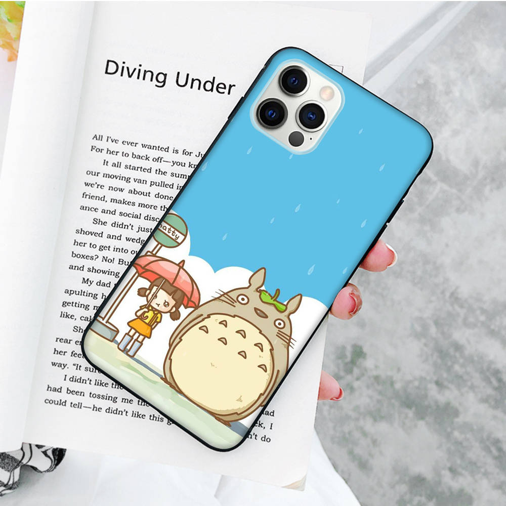 JW56 Cute Totoro Anime Black Soft Case for OPPO Reno 8 6 5 4 Pro Plus Find X3 A17 A3 A31 A38 A40 A53 A54 A55 A74 A76 A78 A77 A80 A94 A95 A96 Lite
