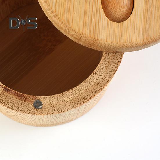 Бамбуковая солонка с магнитной поворотной крышкой, круглая солонка для хранения соли, перца, сахара, трав, функциональный контейнер для специй, емкость для хранения